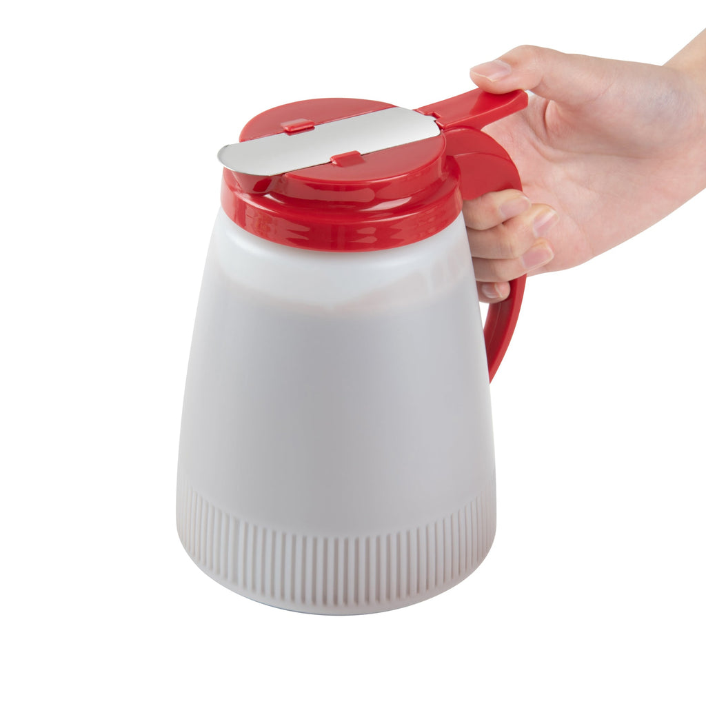 Chef 101 48 oz Red Plastic All Purpose / Syrup Dispenser - 5 3/4" x 5" x 6 3/4" - 10 count box