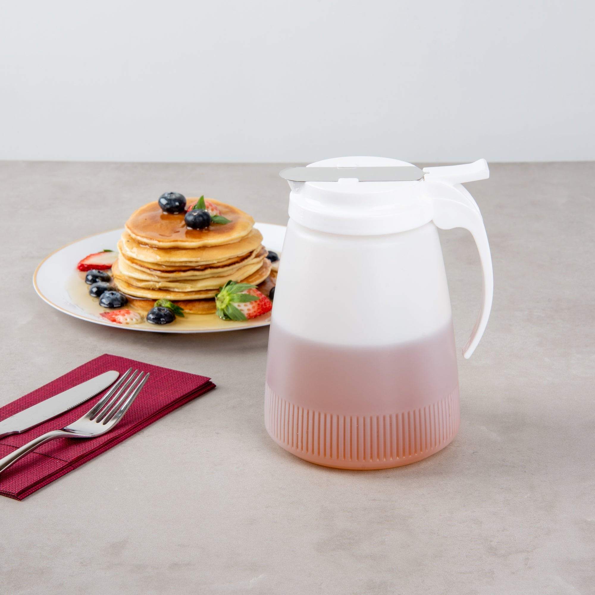Chef 101 48 oz White Plastic All Purpose / Syrup Dispenser - 5 3/4" x 5" x 6 3/4" - 1 count box