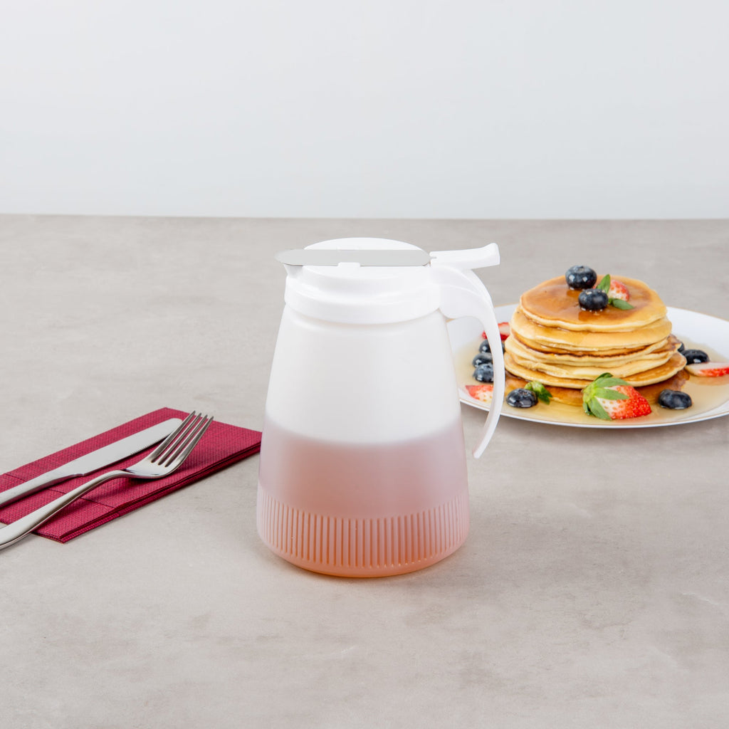 Chef 101 48 oz White Plastic All Purpose / Syrup Dispenser - 5 3/4" x 5" x 6 3/4" - 10 count box