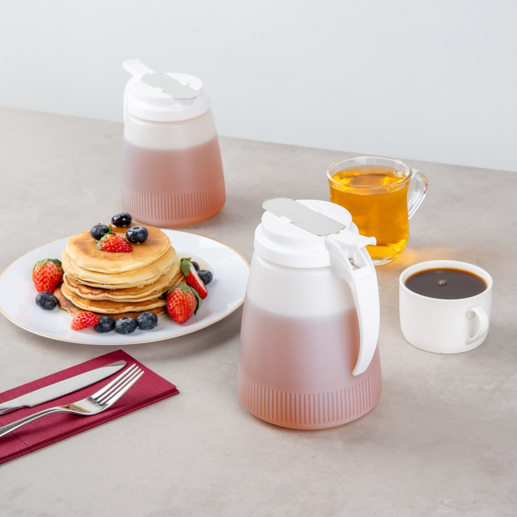 Chef 101 48 oz White Plastic All Purpose / Syrup Dispenser - 5 3/4" x 5" x 6 3/4" - 10 count box
