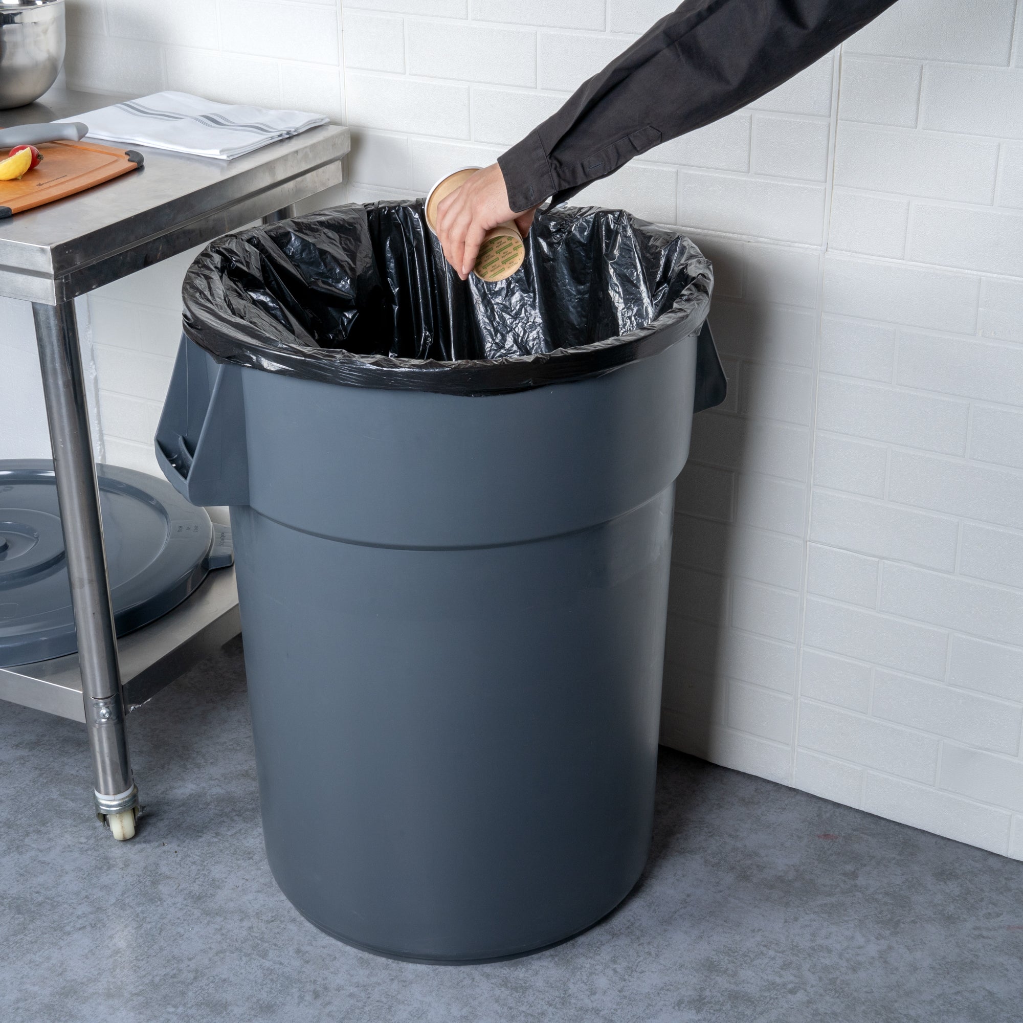 RW Clean 44 gal Gray Plastic Commercial Trash Can / Ingredient Bin - 27 1/2" x 23 3/4" x 31" - 1 count box