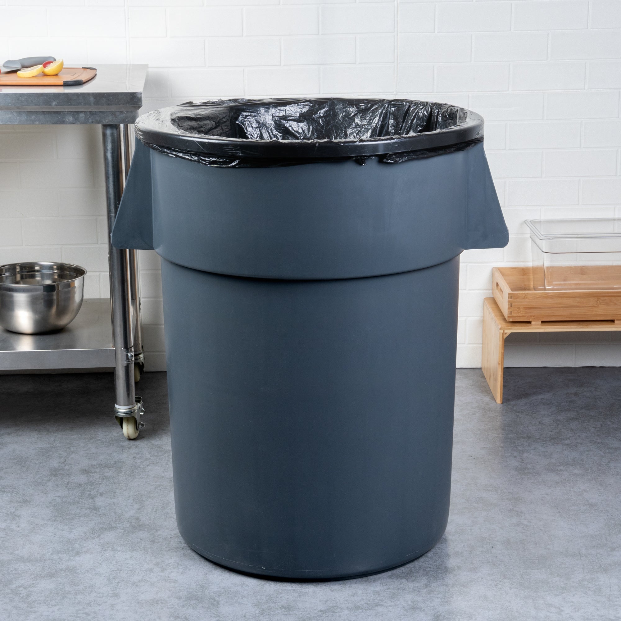 RW Clean 55 gal Gray Plastic Commercial Trash Can / Ingredient Bin - 30 3/4" x 27" x 33 1/4" - 1 count box