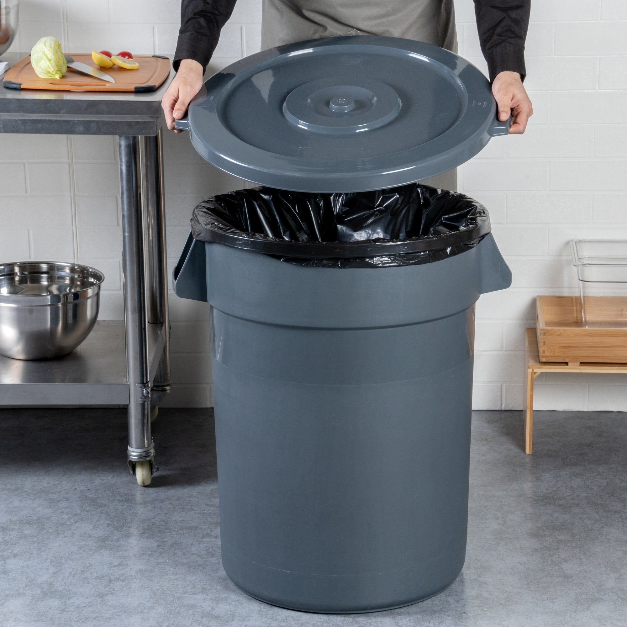 RW Clean Gray Plastic Commercial Trash Can / Ingredient Bin Lid - Fits 32 gal - 1 count box
