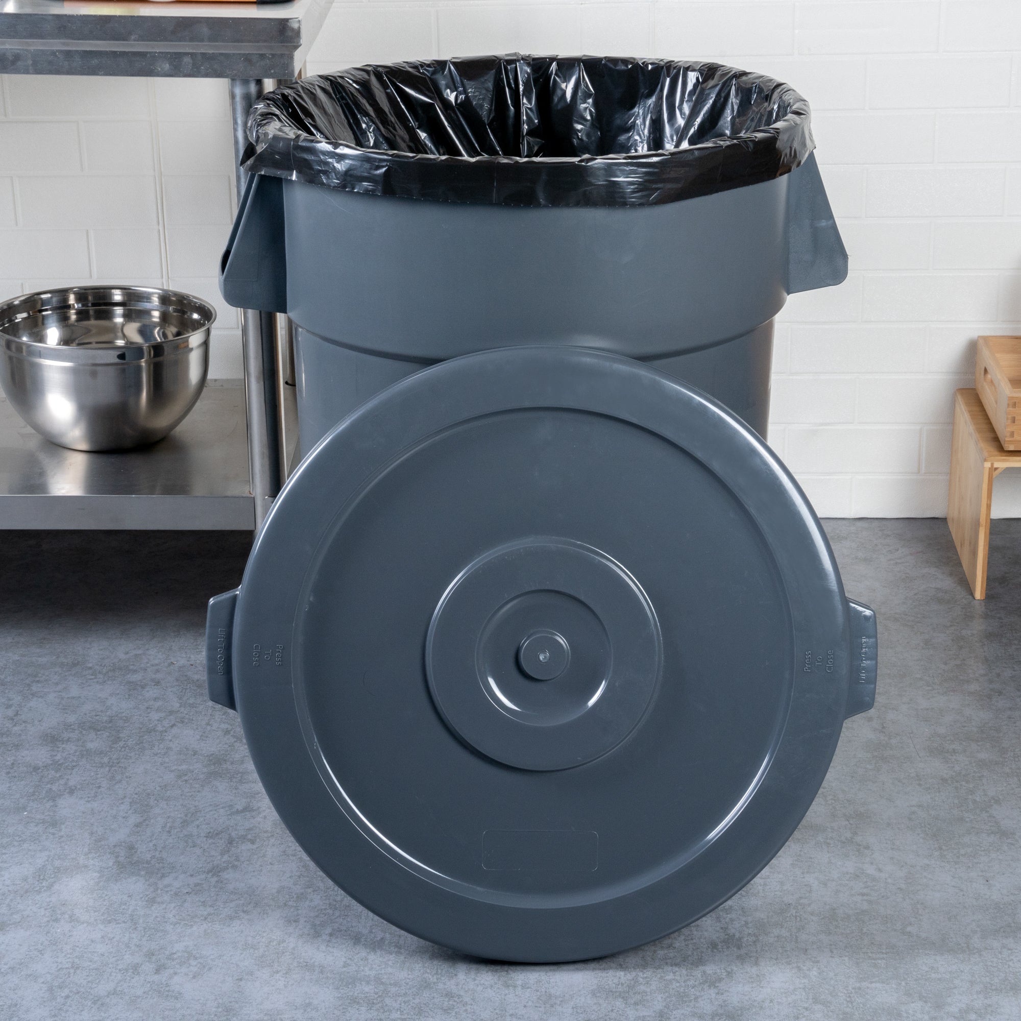 RW Clean Gray Plastic Commercial Trash Can / Ingredient Bin Lid - Fits 44 gal - 1 count box