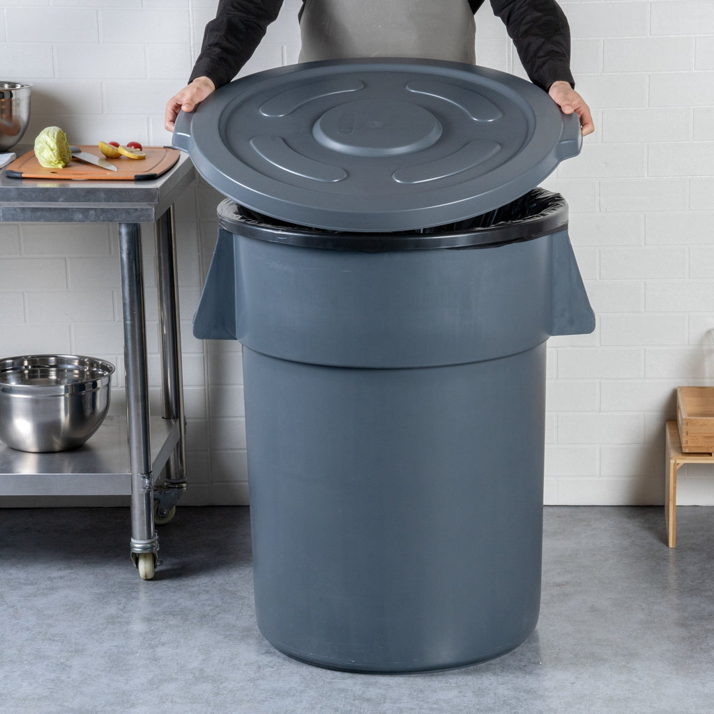 RW Clean Gray Plastic Commercial Trash Can / Ingredient Bin Lid - Fits 55 gal - 1 count box