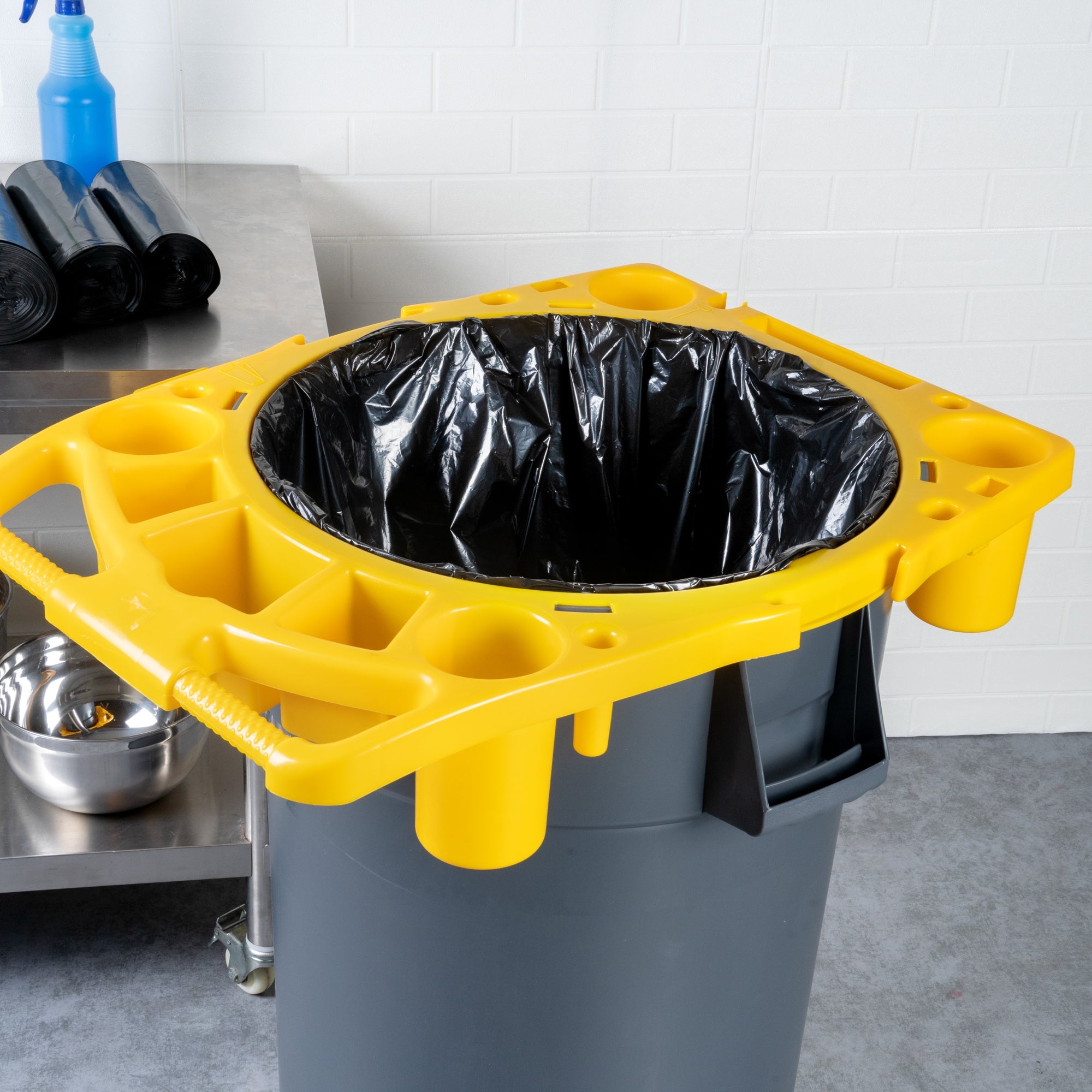 RW Clean Yellow Plastic Commercial Trash Can / Ingredient Bin Caddy - Fits 44 gal - 1 count box