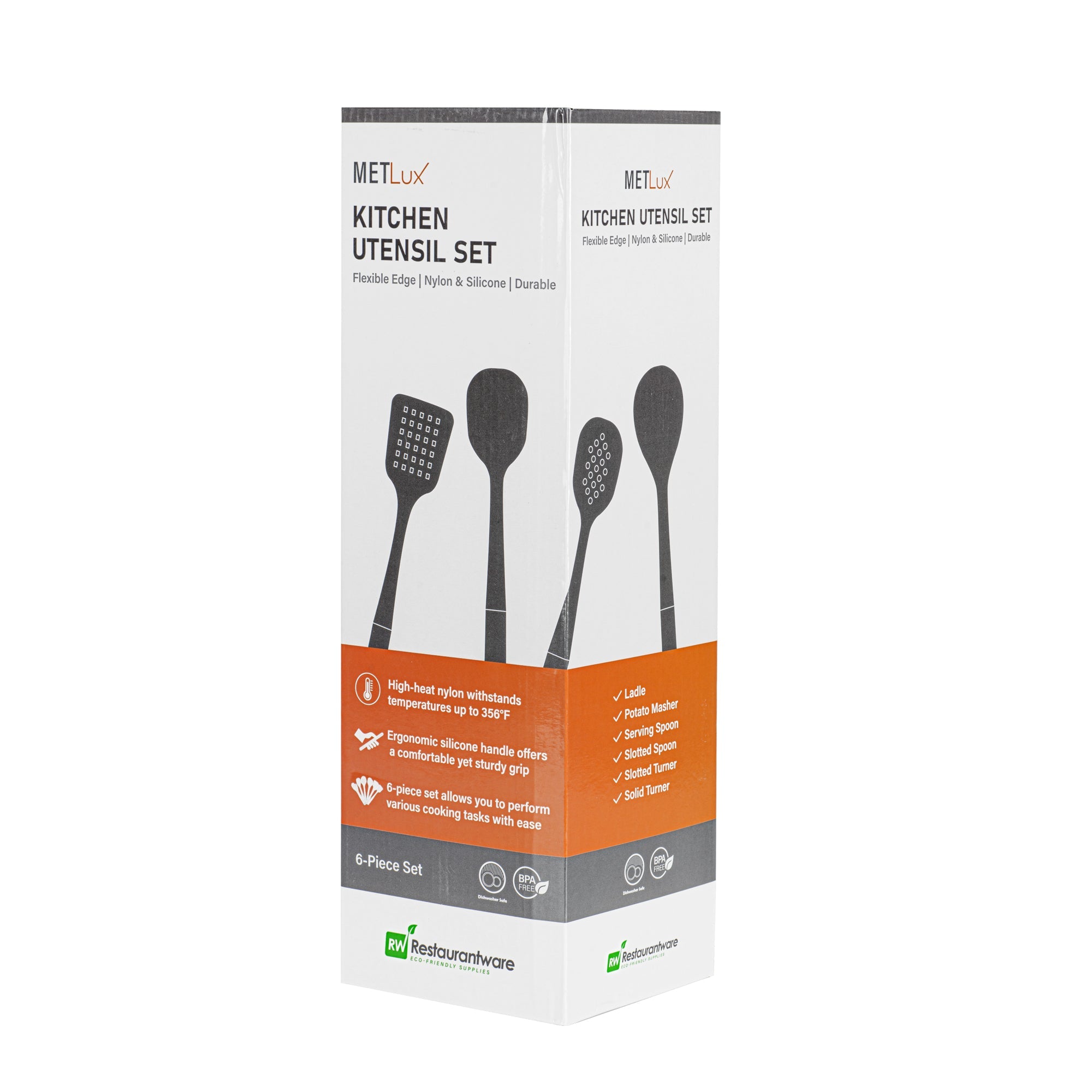 Met Lux Gray and White Nylon High Heat Cooking Utensil Set - 6-Piece - 1 count box
