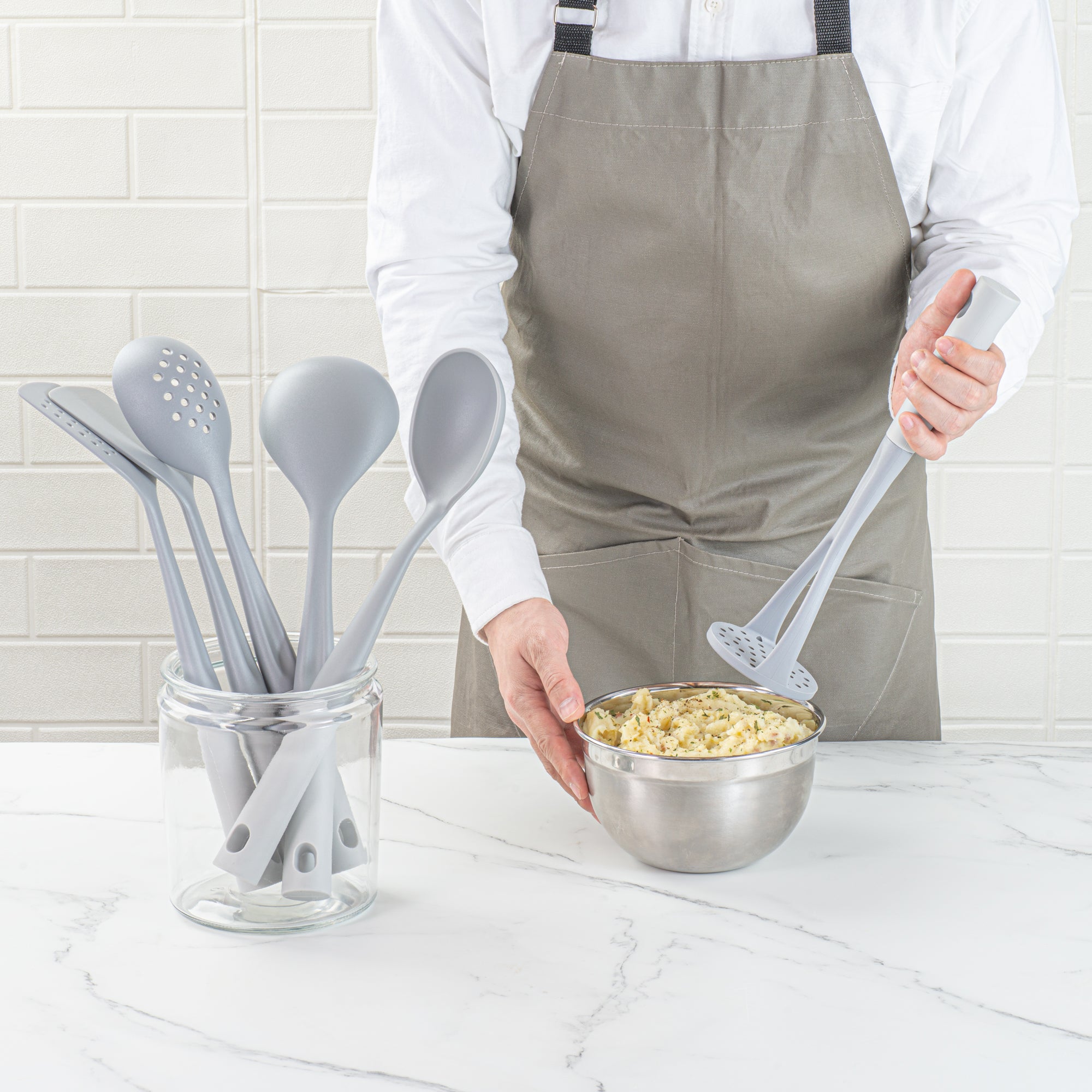 Met Lux Gray and White Nylon High Heat Cooking Utensil Set - 6-Piece - 1 count box