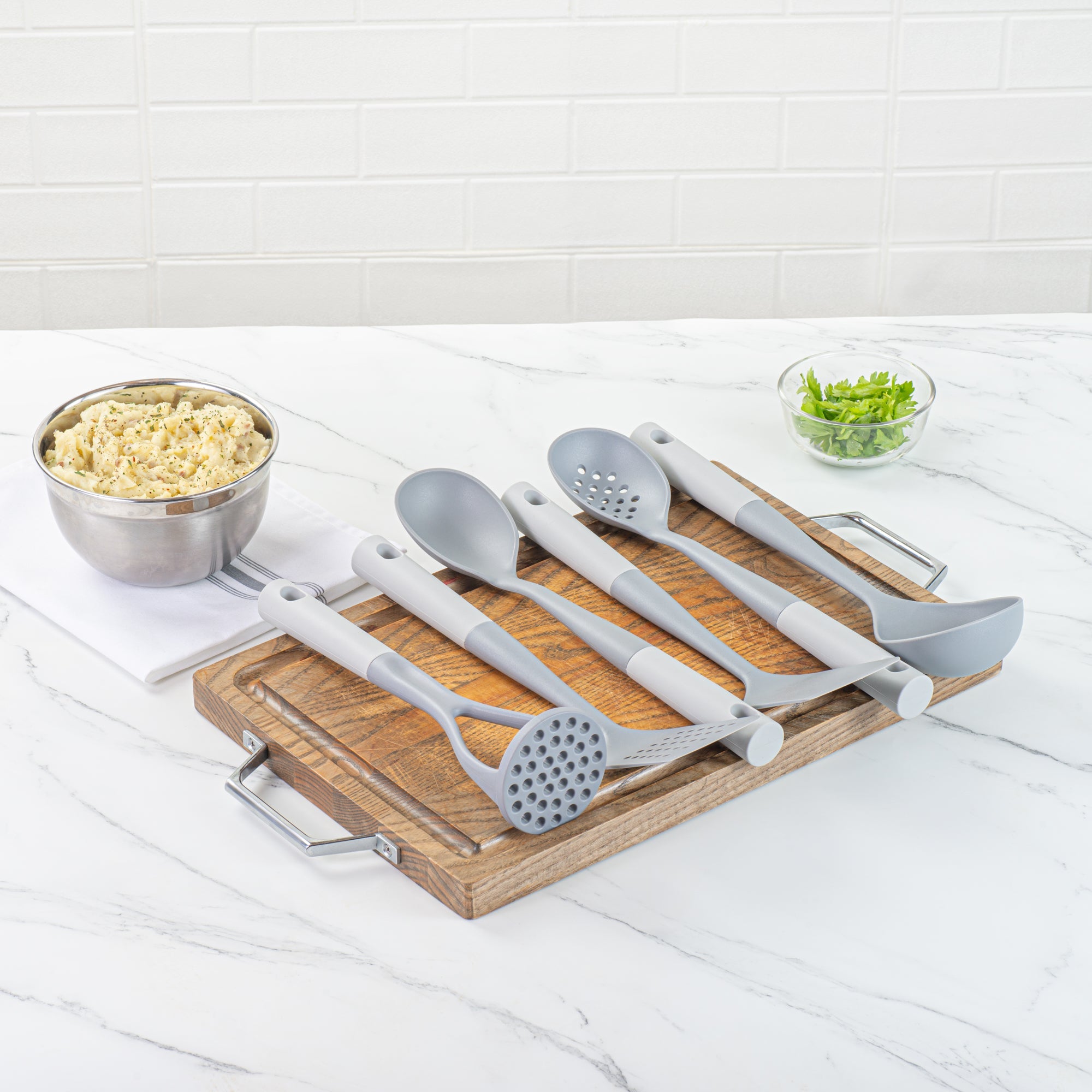 Met Lux Gray and White Nylon High Heat Cooking Utensil Set - 6-Piece - 1 count box