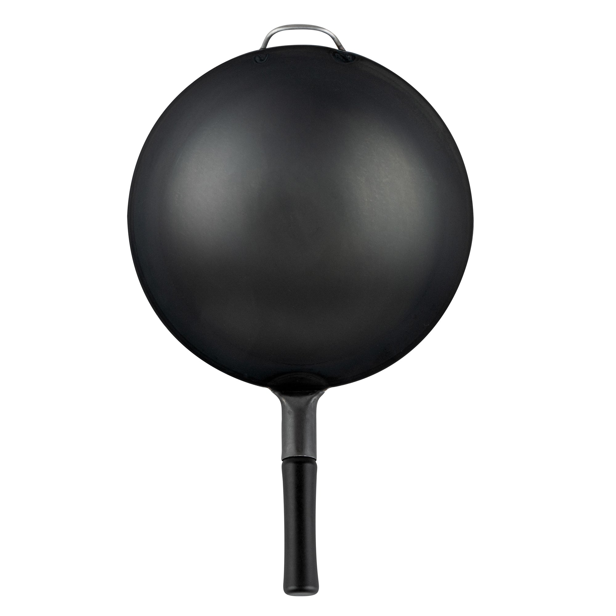 Motomori 14" Black Carbon Steel Round Bottom Wok / Stir Fry Pan - Pre-seasoned, with Wooden Handle - 1 count box