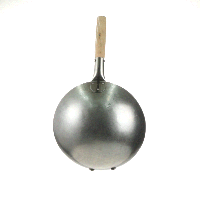 Motomori 12" Carbon Steel Round Bottom Wok / Stir Fry Pan - Hand Hammered, with Wooden Handle - 10 count box