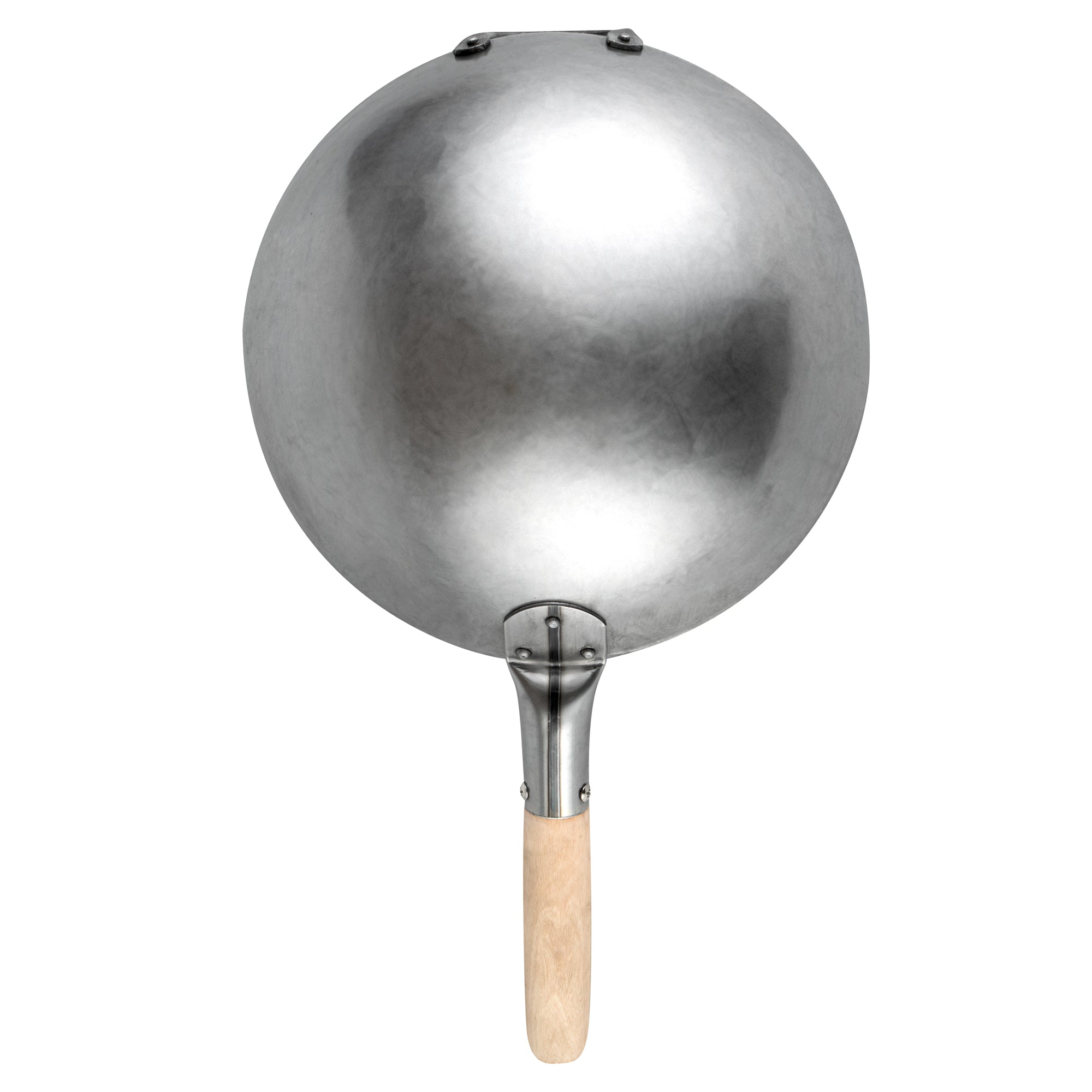 Motomori 12" Carbon Steel Round Bottom Wok / Stir Fry Pan - Hand Hammered, with Wooden Handle - 10 count box