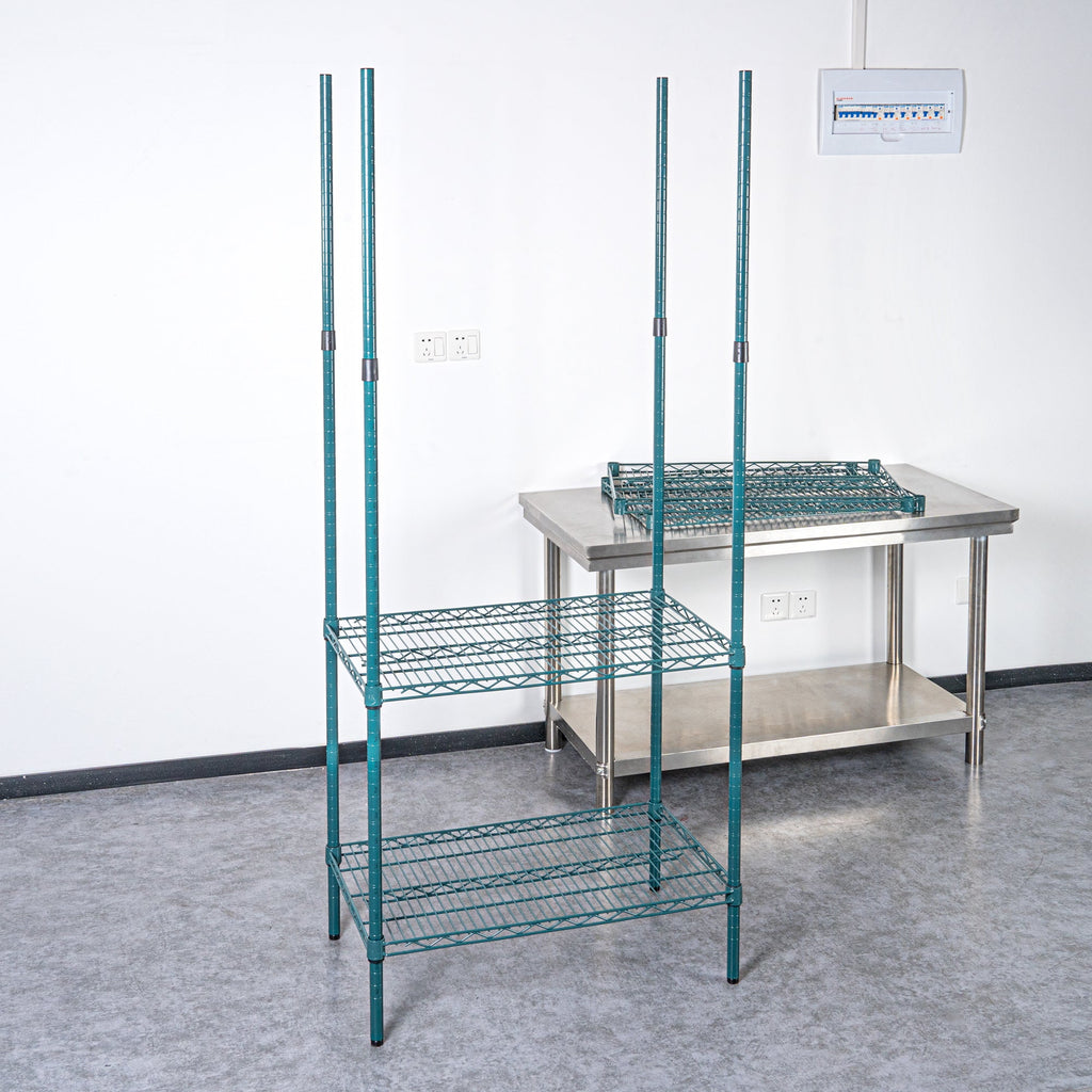 Chef 101 74" NSF Green Epoxy Stationary Shelving Post - with Leveling Foot, Corrosion-Resistant - 4 count box