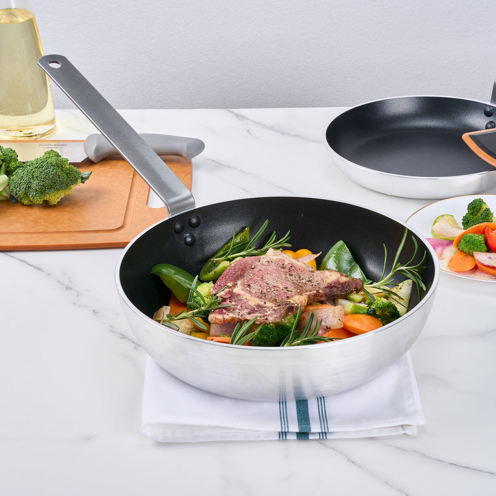 Met Lux Aluminum 11" Deep Fry Pan - Non-Stick, Induction Ready, Heavy Duty - 6 count box