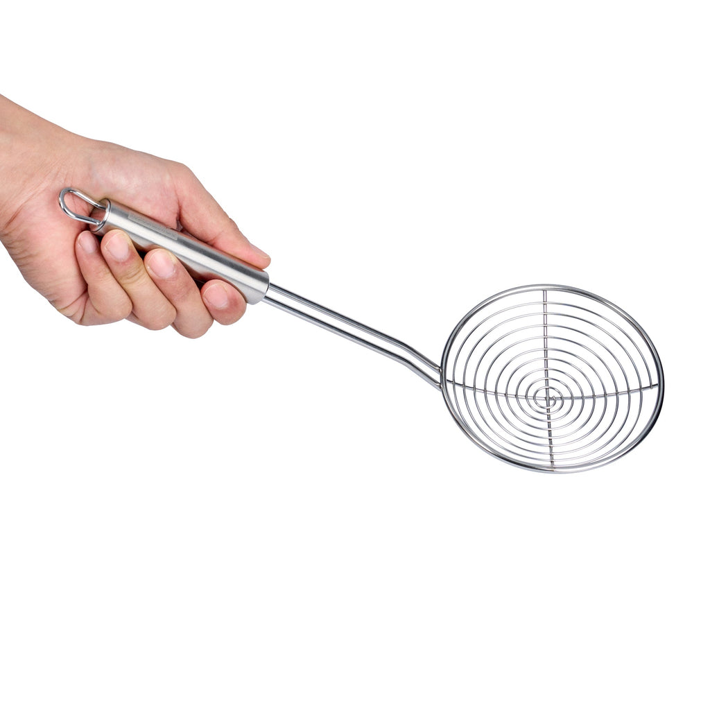 German Standard Stainless Steel Spiral Wire Skimmer - 14'' x 4 3/4'' - 6 count box