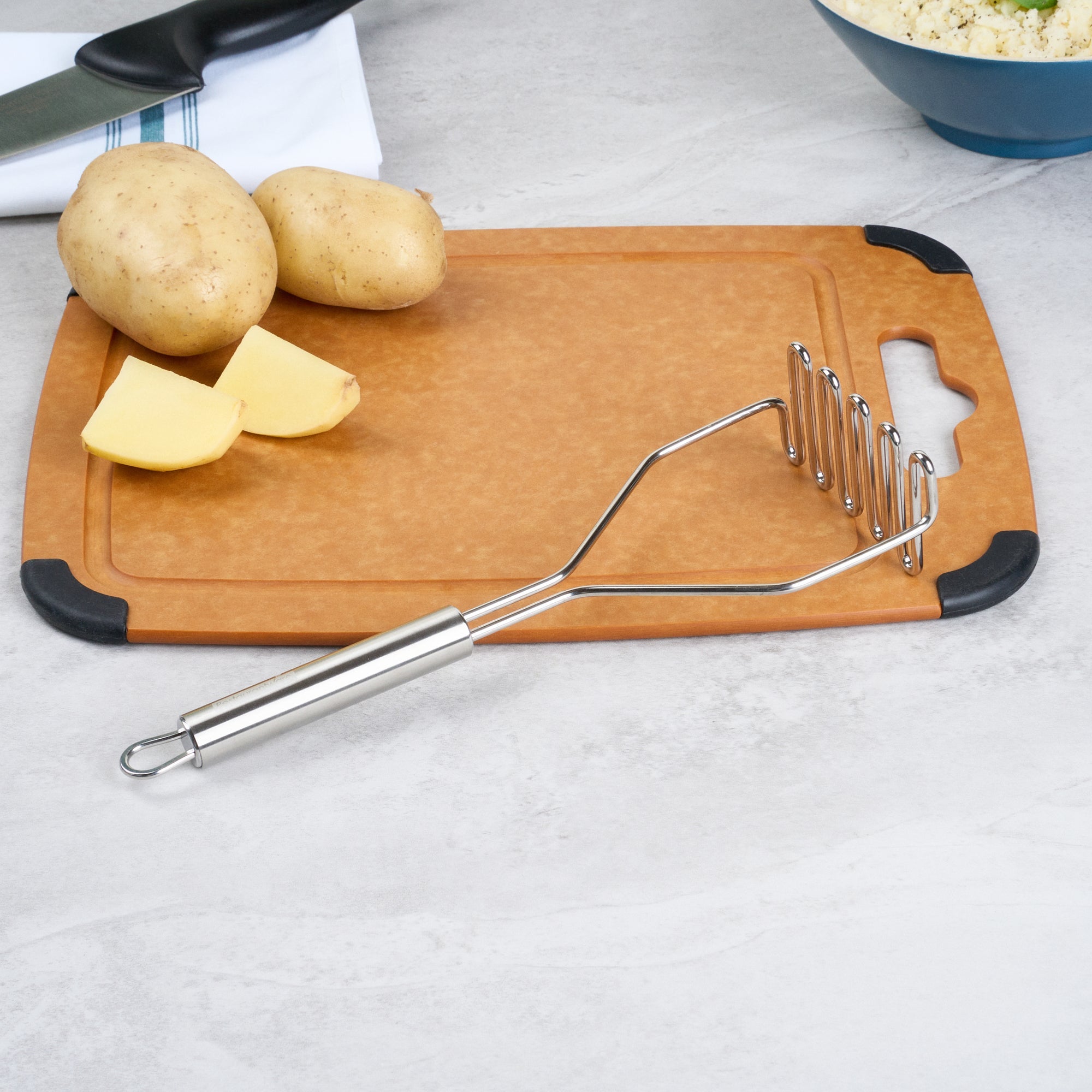 German Standard Stainless Steel Square-Faced Potato / Bean Masher - 11'' - 24 count box