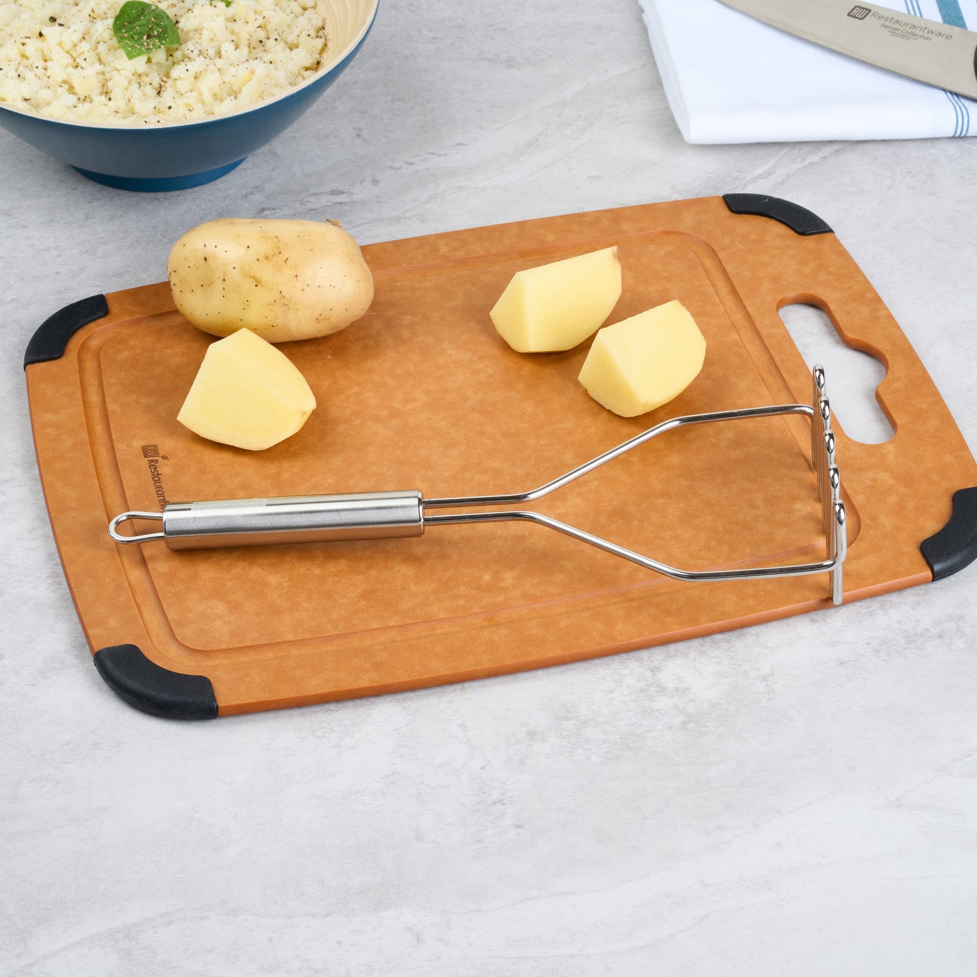 German Standard Stainless Steel Square-Faced Potato / Bean Masher - 11'' - 24 count box