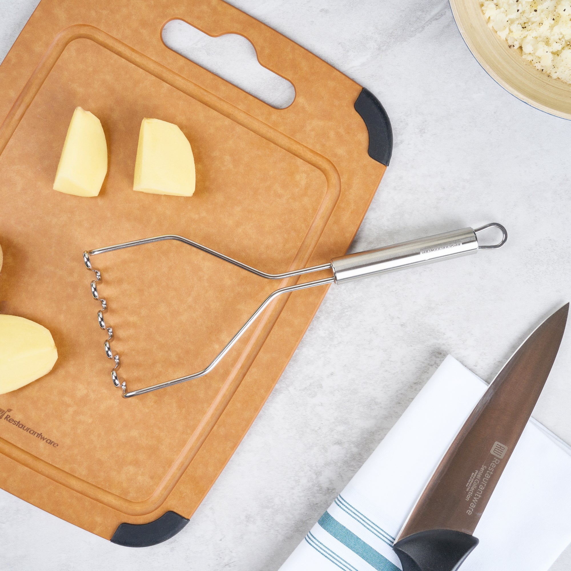 German Standard Stainless Steel Square-Faced Potato / Bean Masher - 11'' - 6 count box