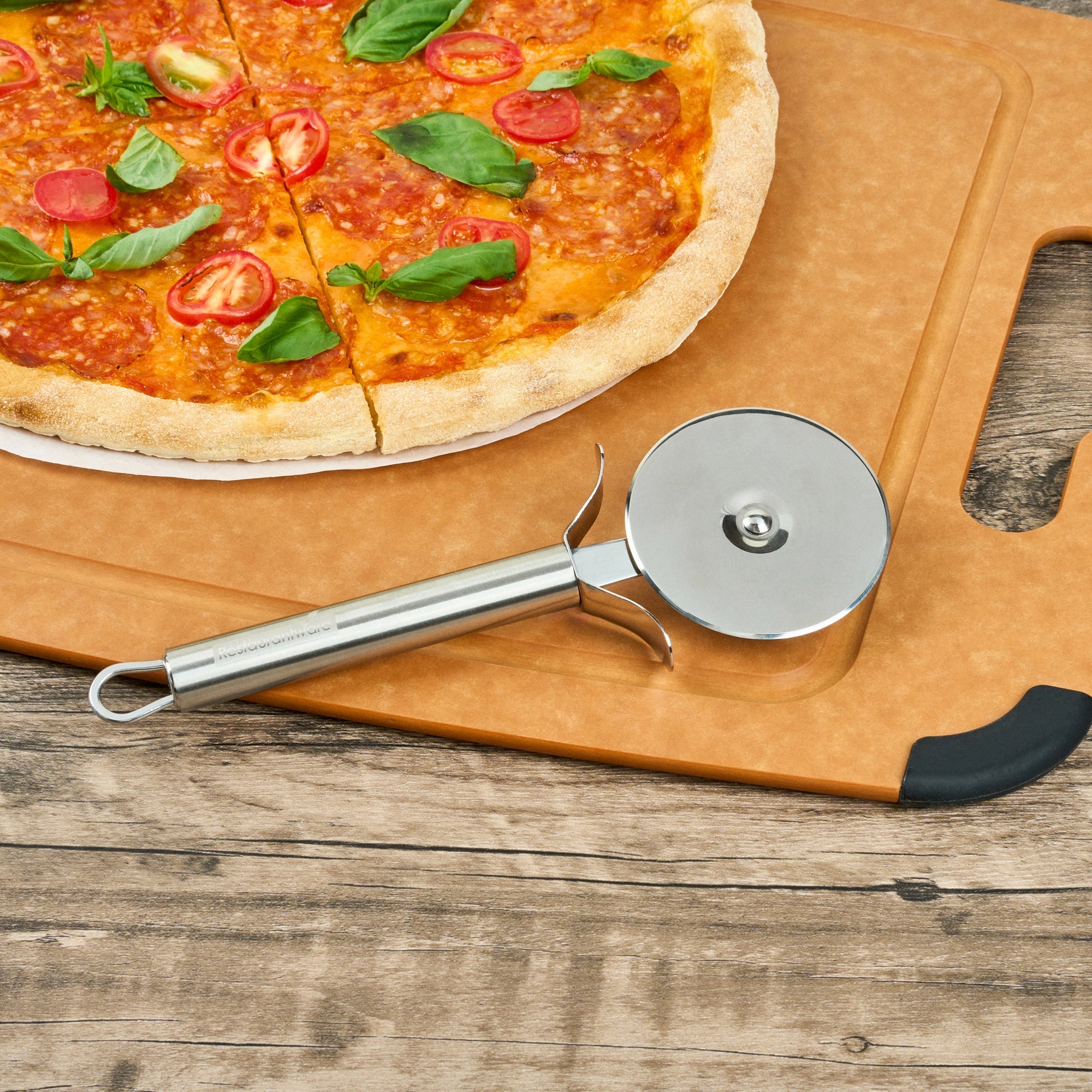 German Standard Stainless Steel Pizza Wheel - with Finger Guard - 7 3/4'' x 2 1/2'' - 24 count box