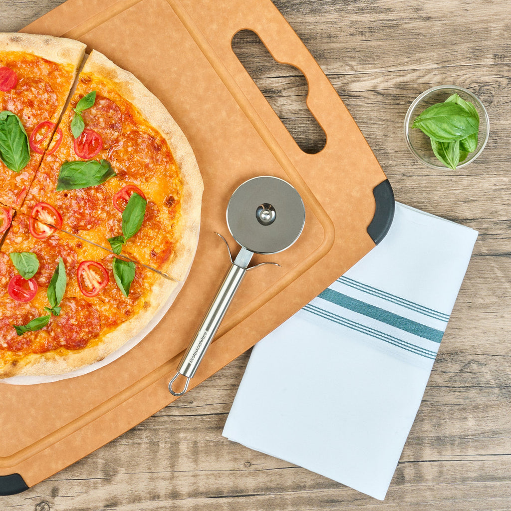 German Standard Stainless Steel Pizza Wheel - with Finger Guard - 7 3/4'' x 2 1/2'' - 1 count box