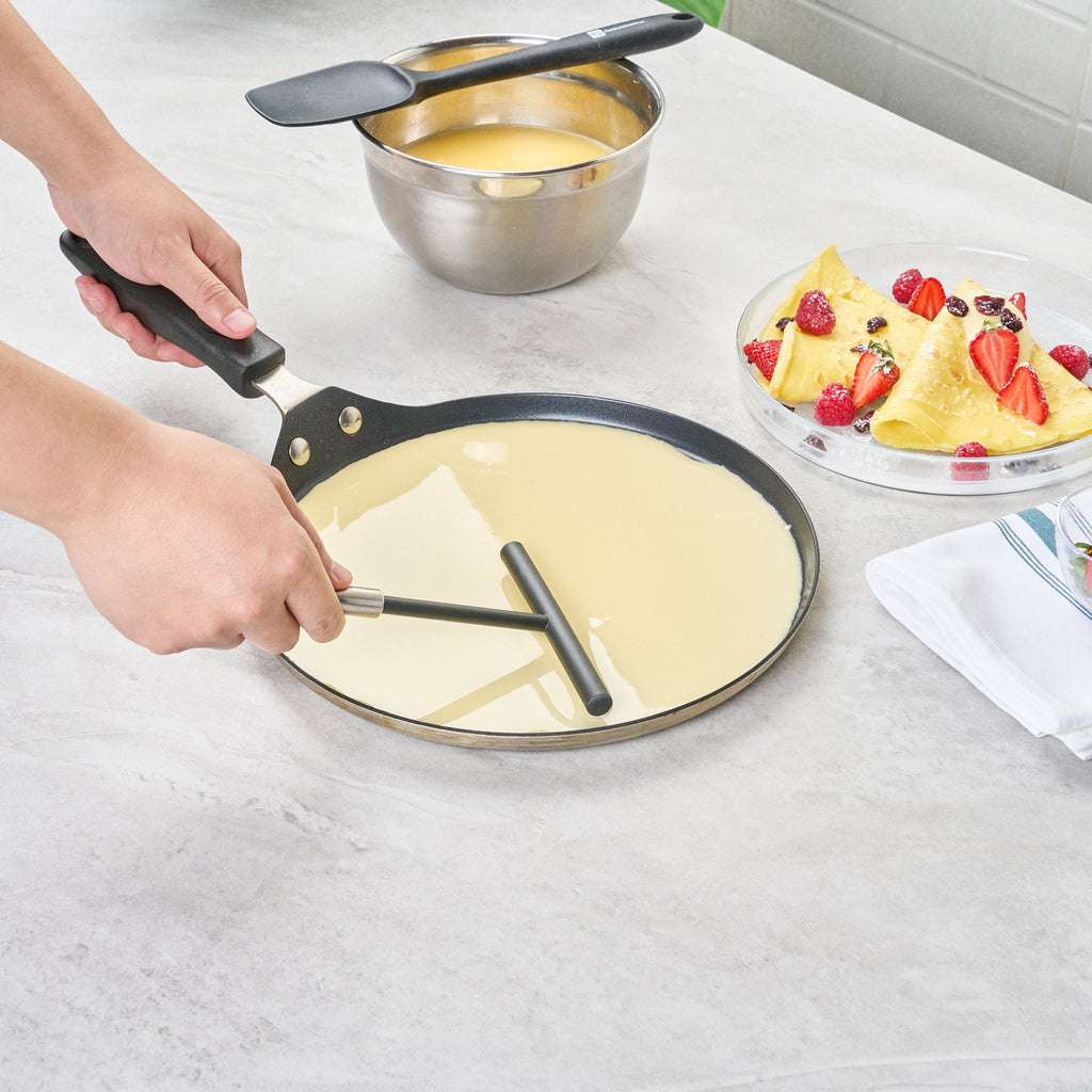 German Standard Black Nylon High Heat Crepe Batter Spreader - with Stainless Steel Handle - 7 3/4'' x 4 3/4'' - 6 count box
