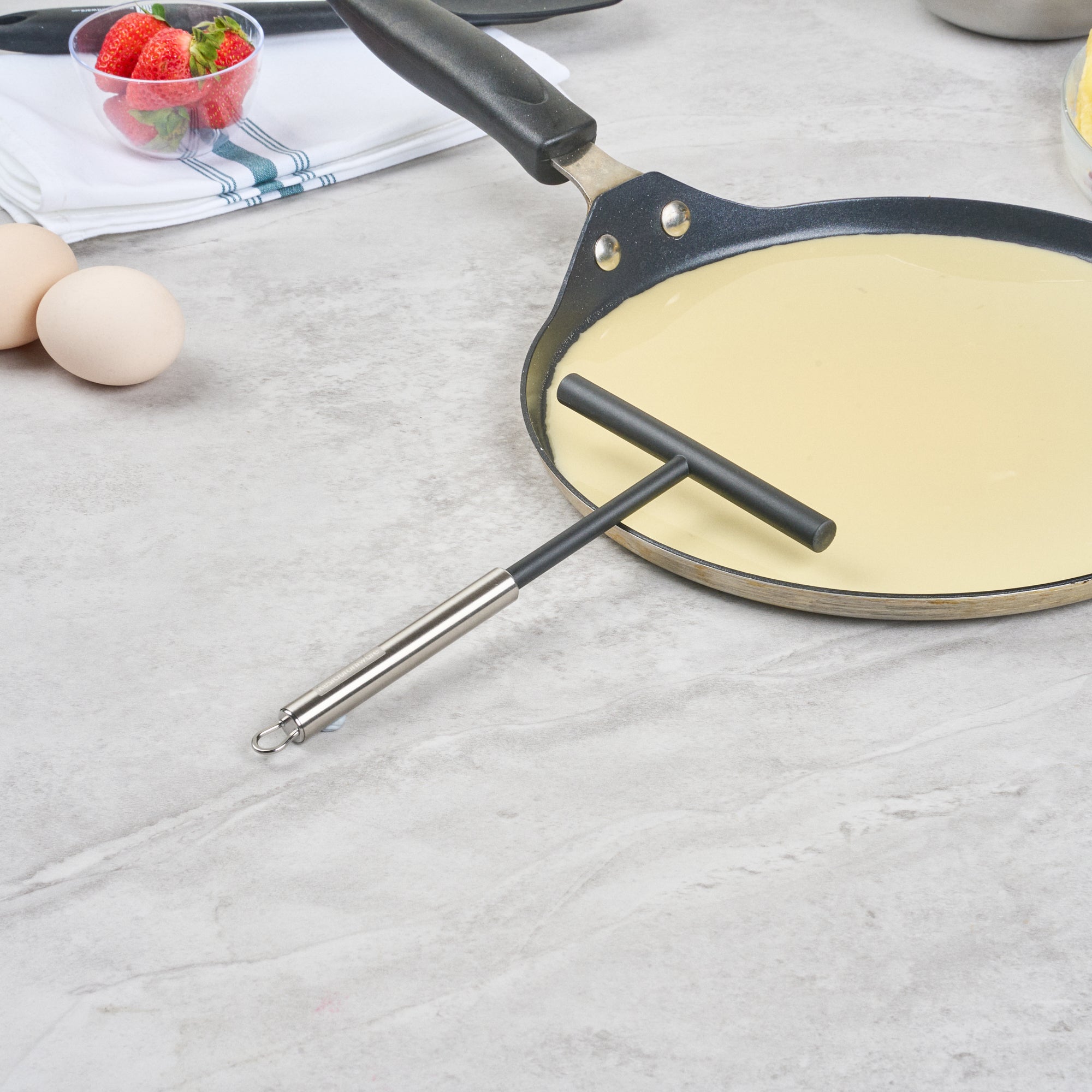 German Standard Black Nylon High Heat Crepe Batter Spreader - with Stainless Steel Handle - 7 3/4'' x 4 3/4'' - 1 count box
