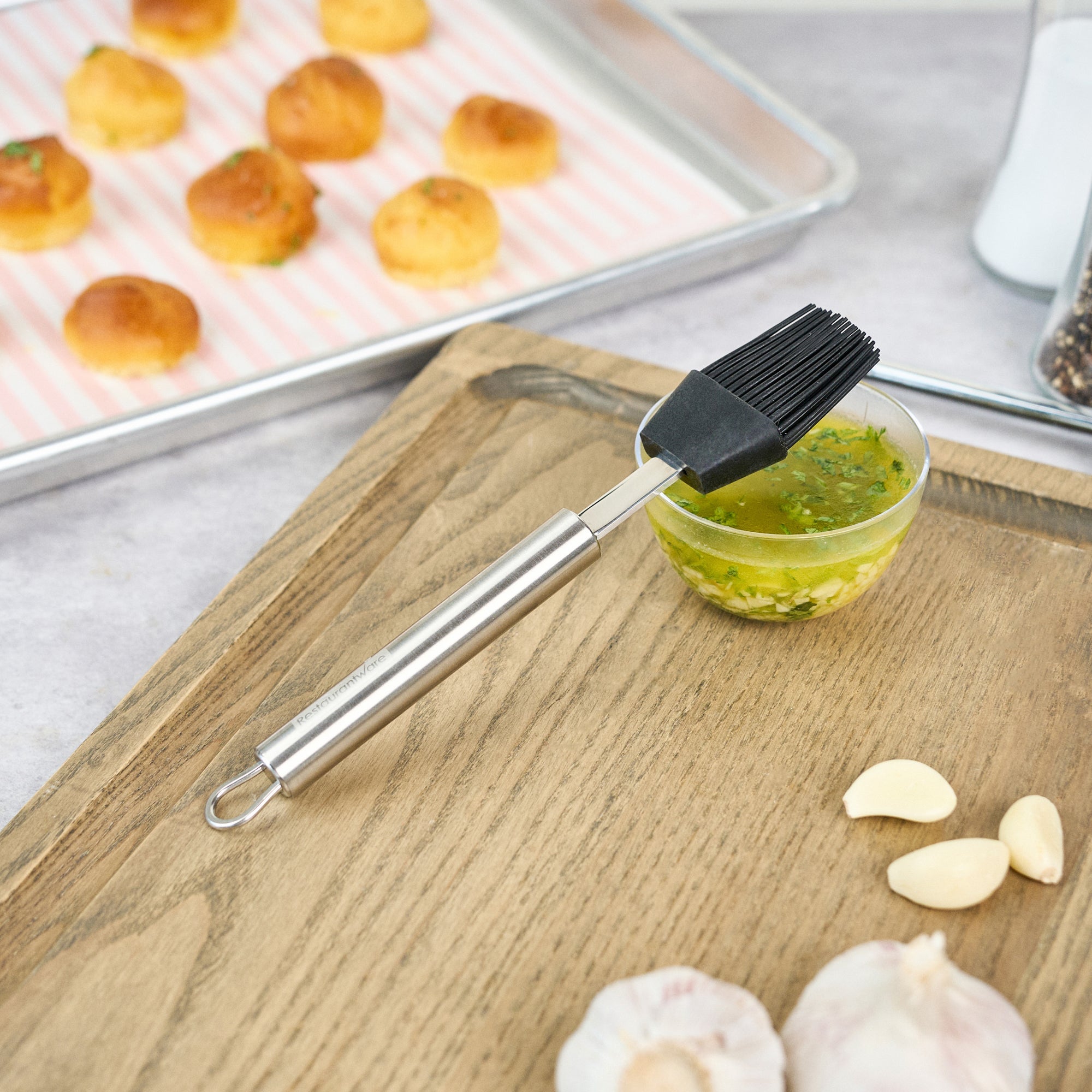 German Standard Black Silicone Pastry and Basting Brush - with Stainless Steel Handle - 7 3/4'' - 1 count box