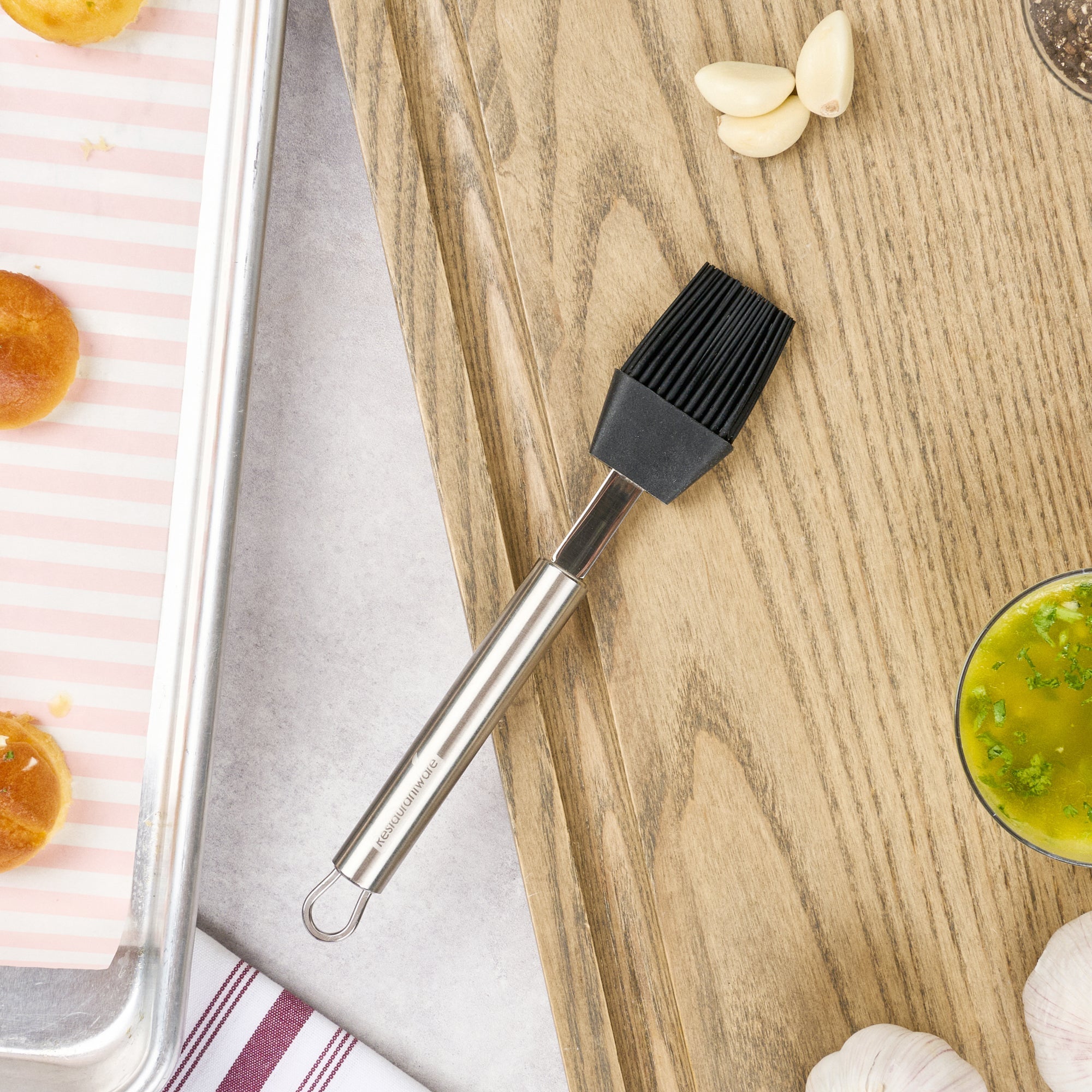 German Standard Black Silicone Pastry and Basting Brush - with Stainless Steel Handle - 7 3/4'' - 1 count box