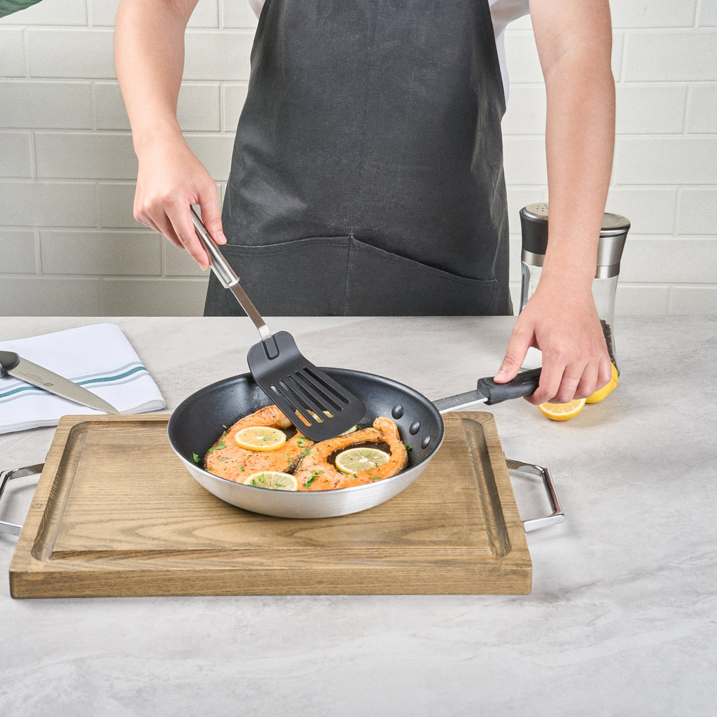 German Standard Black Nylon High Heat Slotted Turner / Spatula - with Stainless Steel Handle - 12 1/2'' - 1 count box