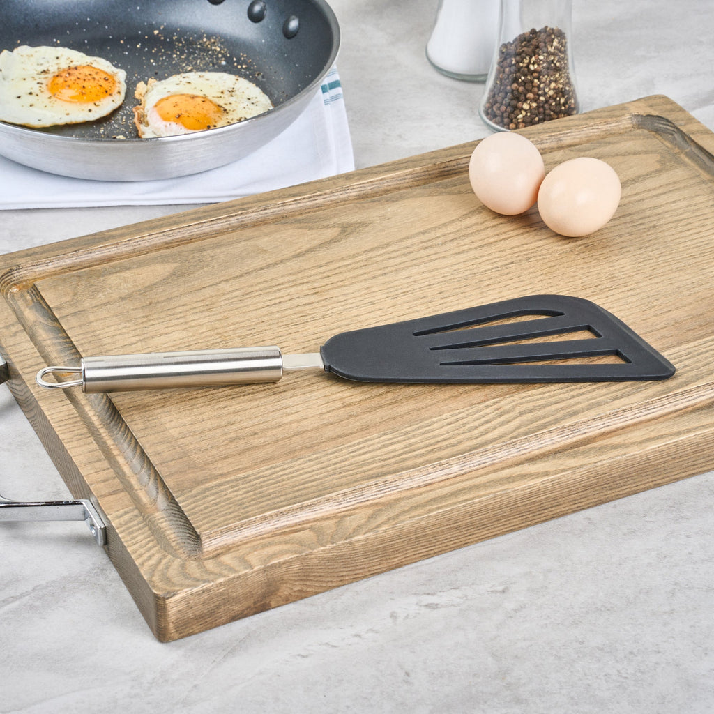 German Standard Black Silicone Fish / Egg Turner / Spatula - with Stainless Steel Handle - 12 3/4'' - 1 count box