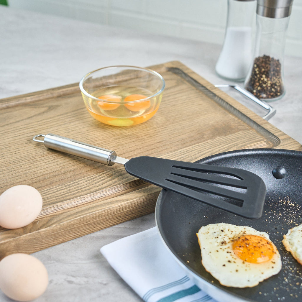 German Standard Black Silicone Fish / Egg Turner / Spatula - with Stainless Steel Handle - 12 3/4'' - 1 count box