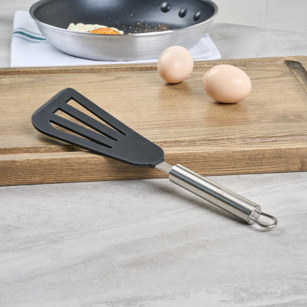 German Standard Black Silicone Fish / Egg Turner / Spatula - with Stainless Steel Handle - 12 3/4'' - 1 count box