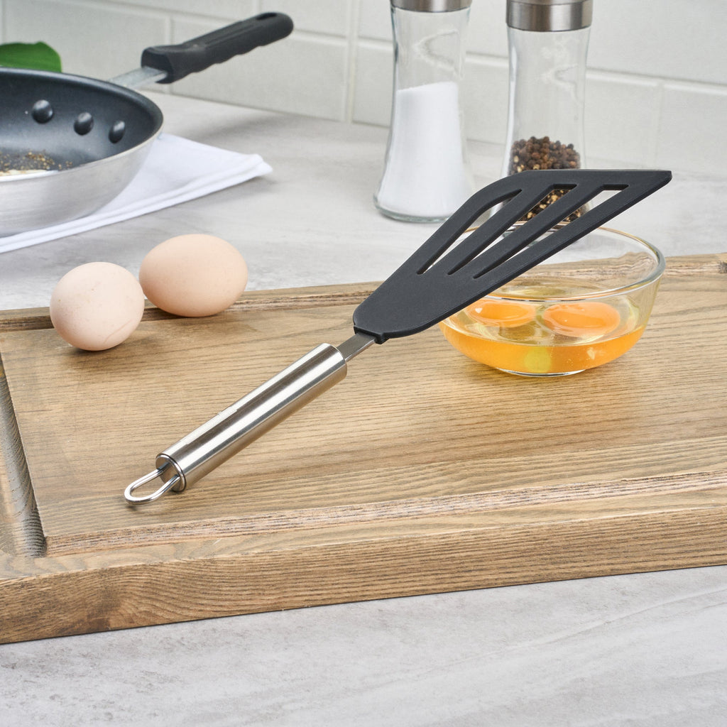 German Standard Black Silicone Fish / Egg Turner / Spatula - with Stainless Steel Handle - 12 3/4'' - 1 count box