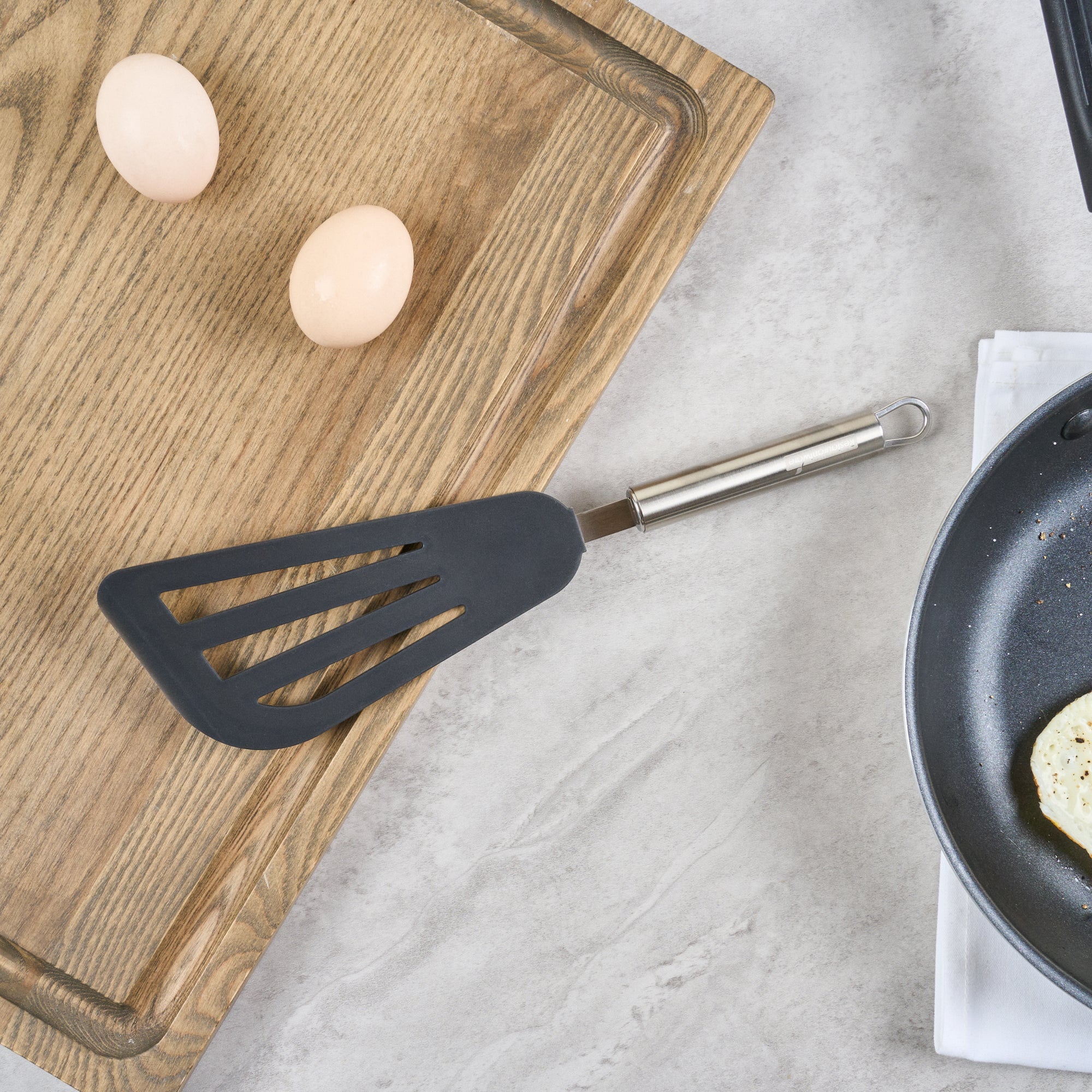 German Standard Black Silicone Fish / Egg Turner / Spatula - with Stainless Steel Handle - 12 3/4'' - 1 count box