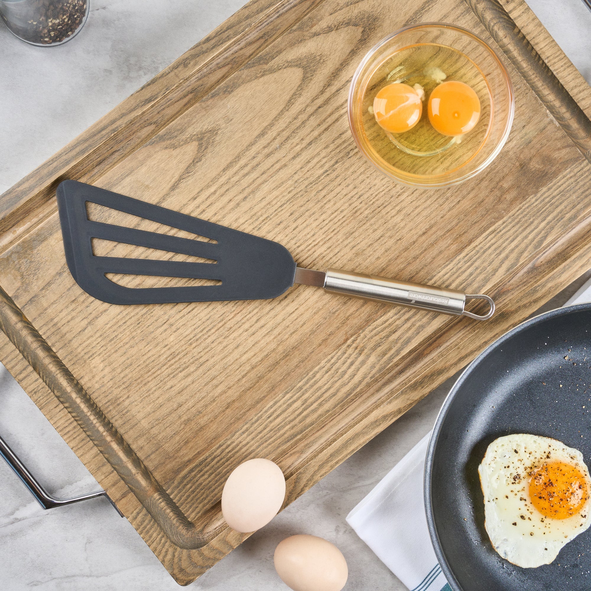 German Standard Black Silicone Fish / Egg Turner / Spatula - with Stainless Steel Handle - 12 3/4'' - 1 count box
