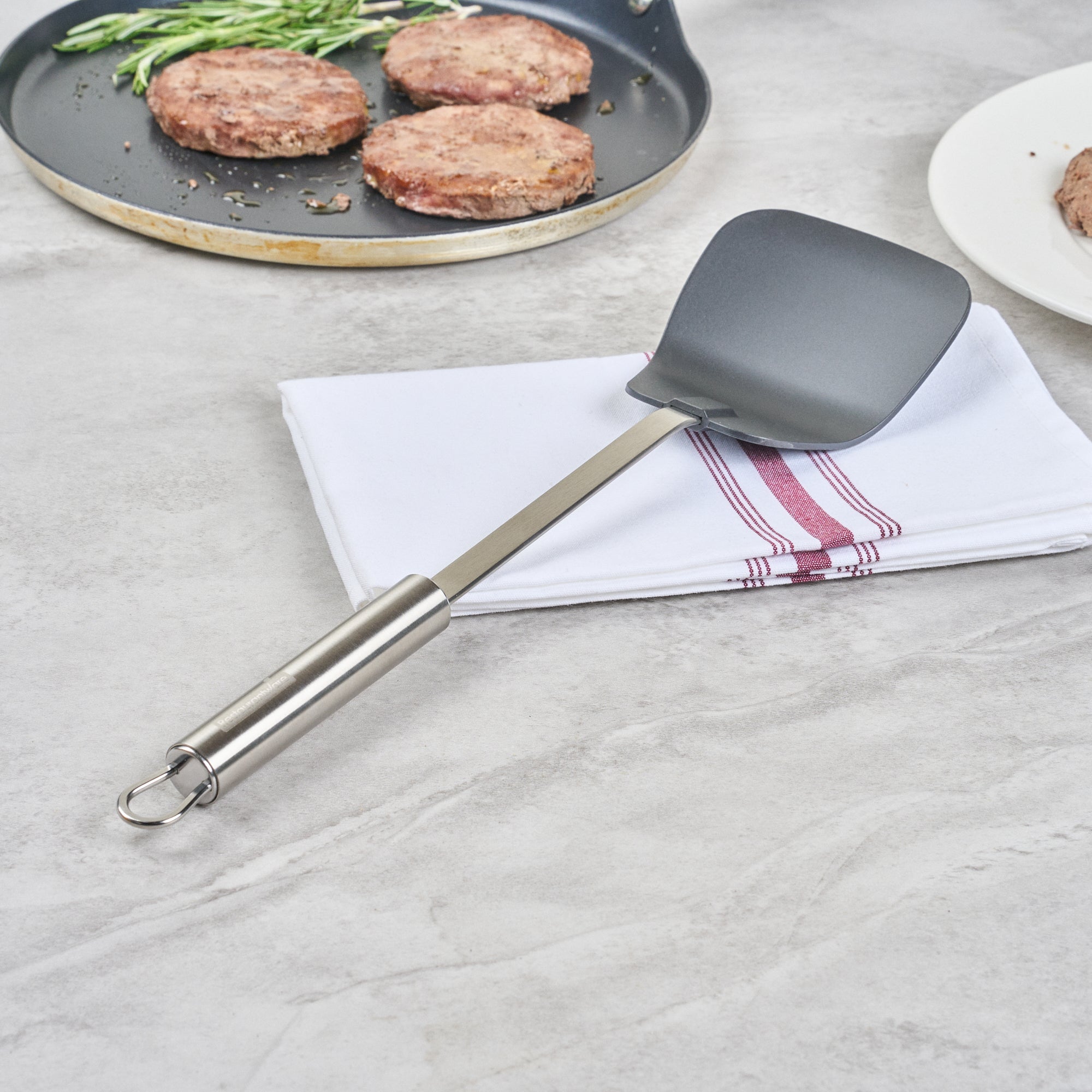 German Standard Black Nylon High Heat Wok Spatula - with Stainless Steel Handle - 14 1/4'' - 1 count box