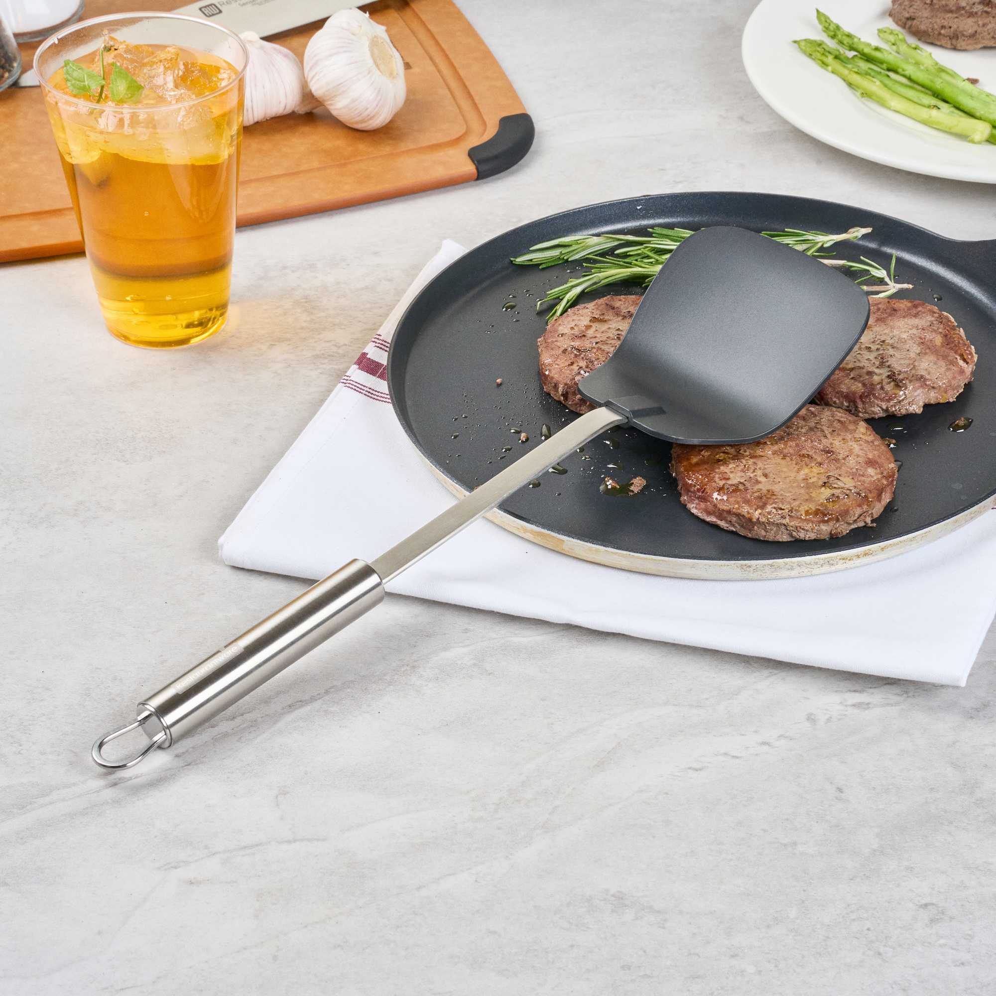 German Standard Black Nylon High Heat Wok Spatula - with Stainless Steel Handle - 14 1/4'' - 36 count box