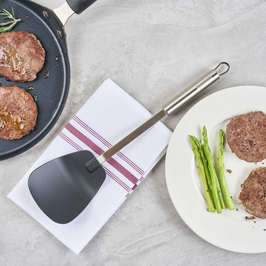 German Standard Black Nylon High Heat Wok Spatula - with Stainless Steel Handle - 14 1/4'' - 36 count box