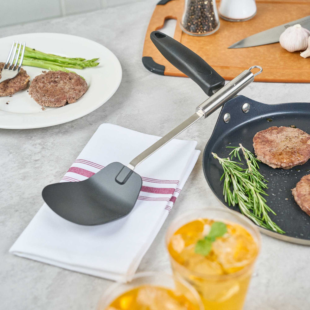 German Standard Black Nylon High Heat Wok Spatula - with Stainless Steel Handle - 14 1/4'' - 6 count box