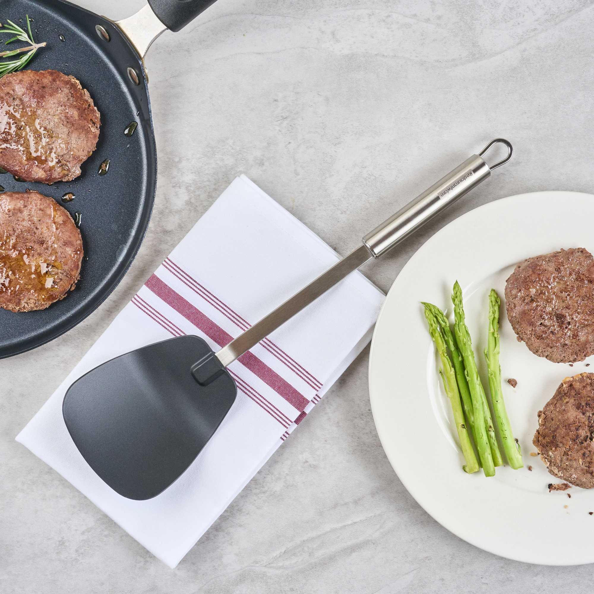 German Standard Black Nylon High Heat Wok Spatula - with Stainless Steel Handle - 14 1/4'' - 6 count box