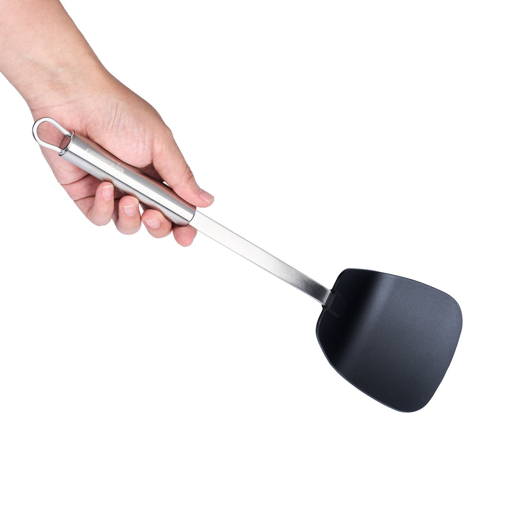 German Standard Black Nylon High Heat Wok Spatula - with Stainless Steel Handle - 14 1/4'' - 1 count box