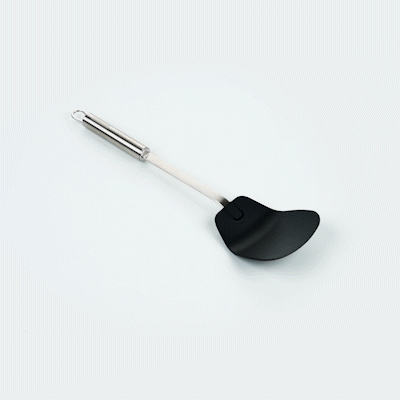 German Standard Black Nylon High Heat Wok Spatula - with Stainless Steel Handle - 14 1/4'' - 1 count box