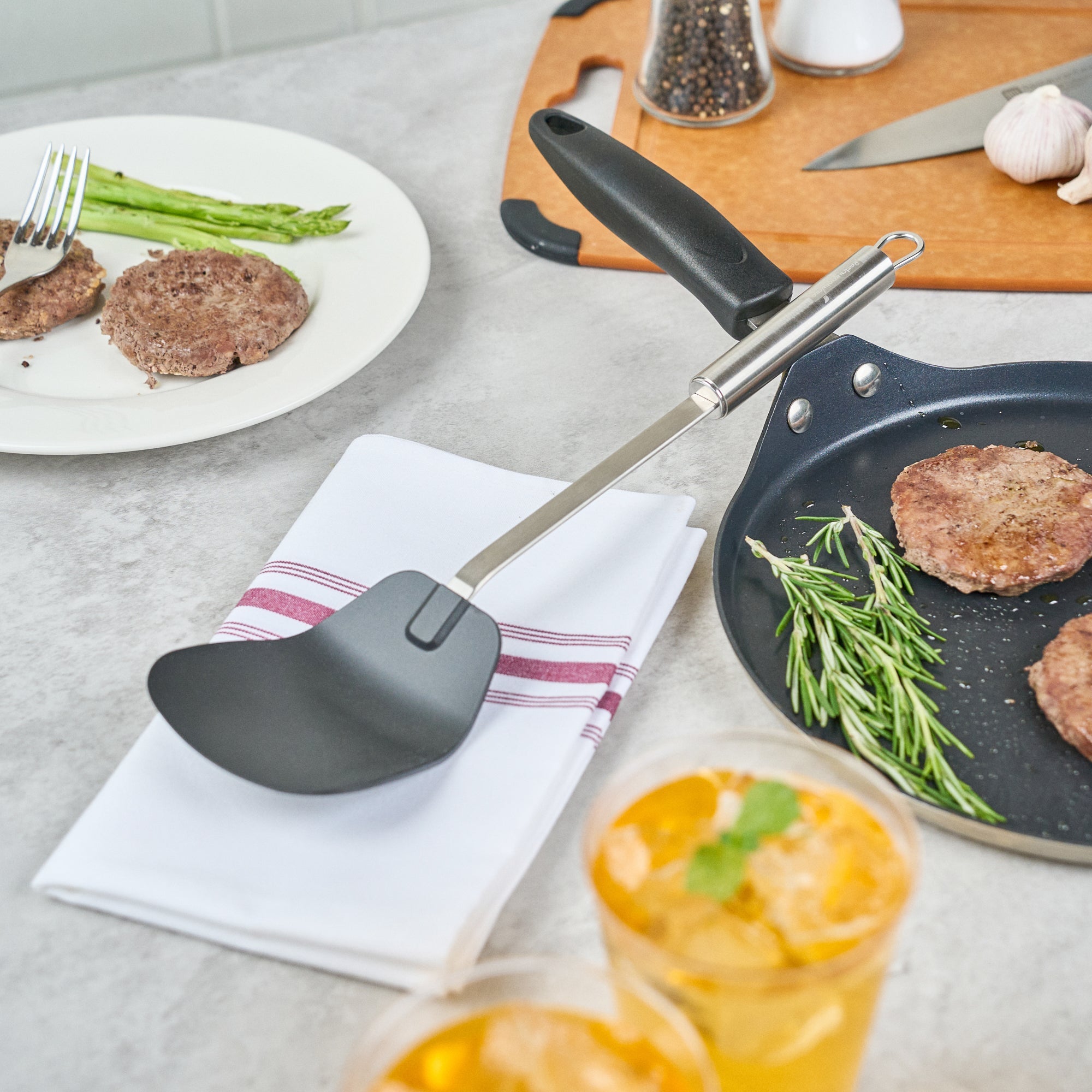 German Standard Black Nylon High Heat Wok Spatula - with Stainless Steel Handle - 14 1/4'' - 1 count box