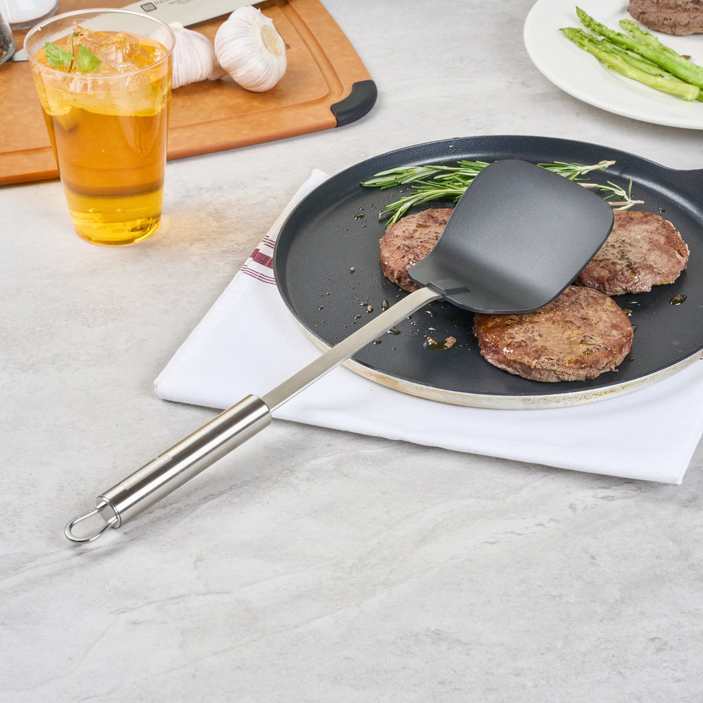 German Standard Black Nylon High Heat Wok Spatula - with Stainless Steel Handle - 14 1/4'' - 1 count box