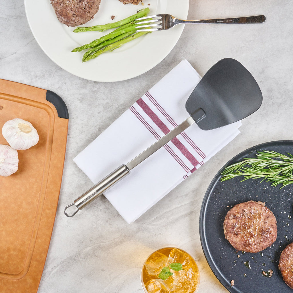 German Standard Black Nylon High Heat Wok Spatula - with Stainless Steel Handle - 14 1/4'' - 1 count box