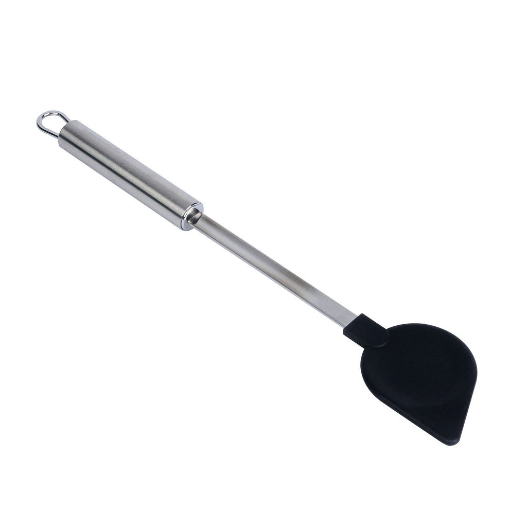 German Standard Black Nylon High Heat Cooking Spoon - Pointed Tip, with Stainless Steel Handle - 12 3/4'' x 2 1/4'' - 1 count box