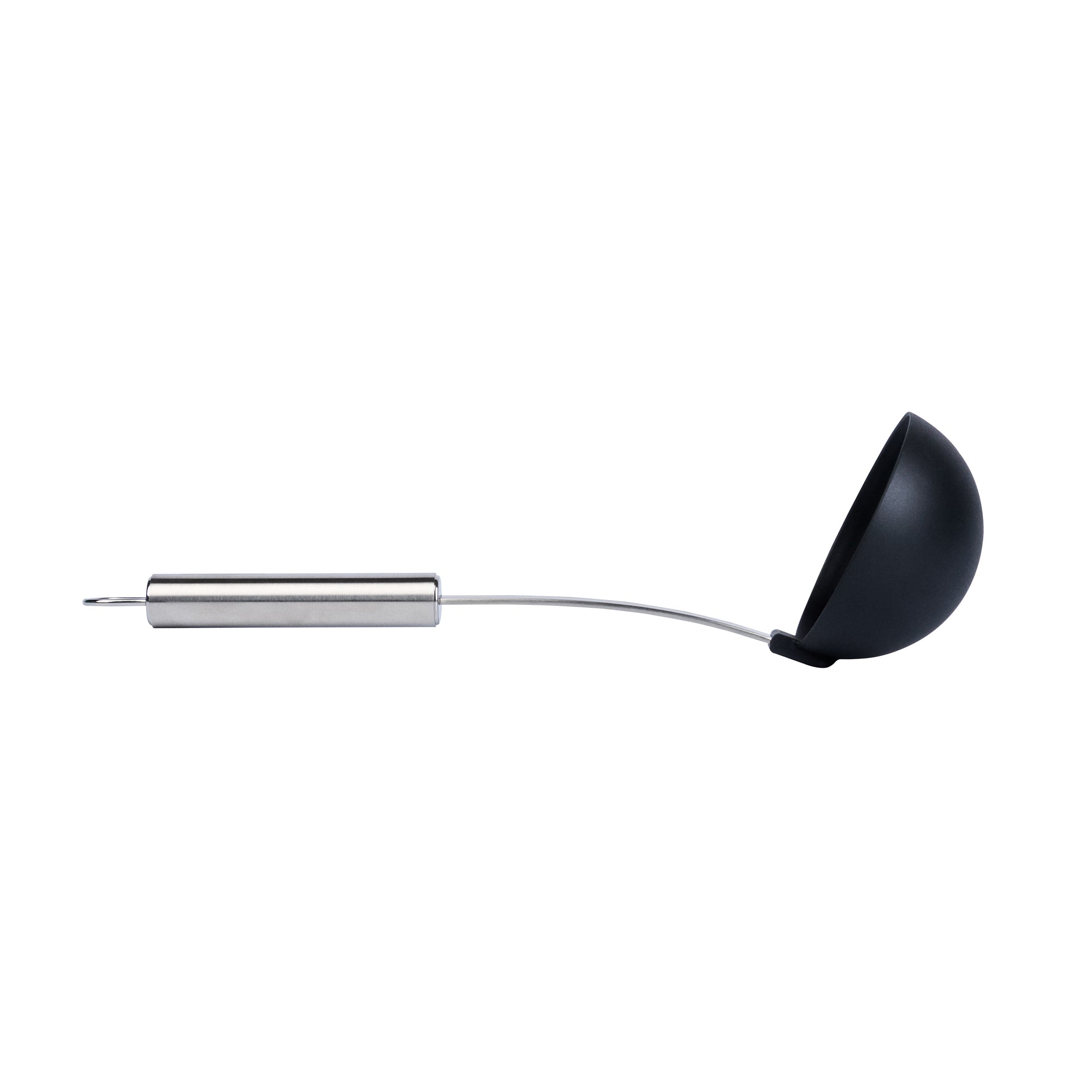 German Standard Black Nylon High Heat Serving Ladle - One-Piece, with Stainless Steel Handle - 12 1/4'' x 3 1/2'' x 3 1/4'' - 1 count box
