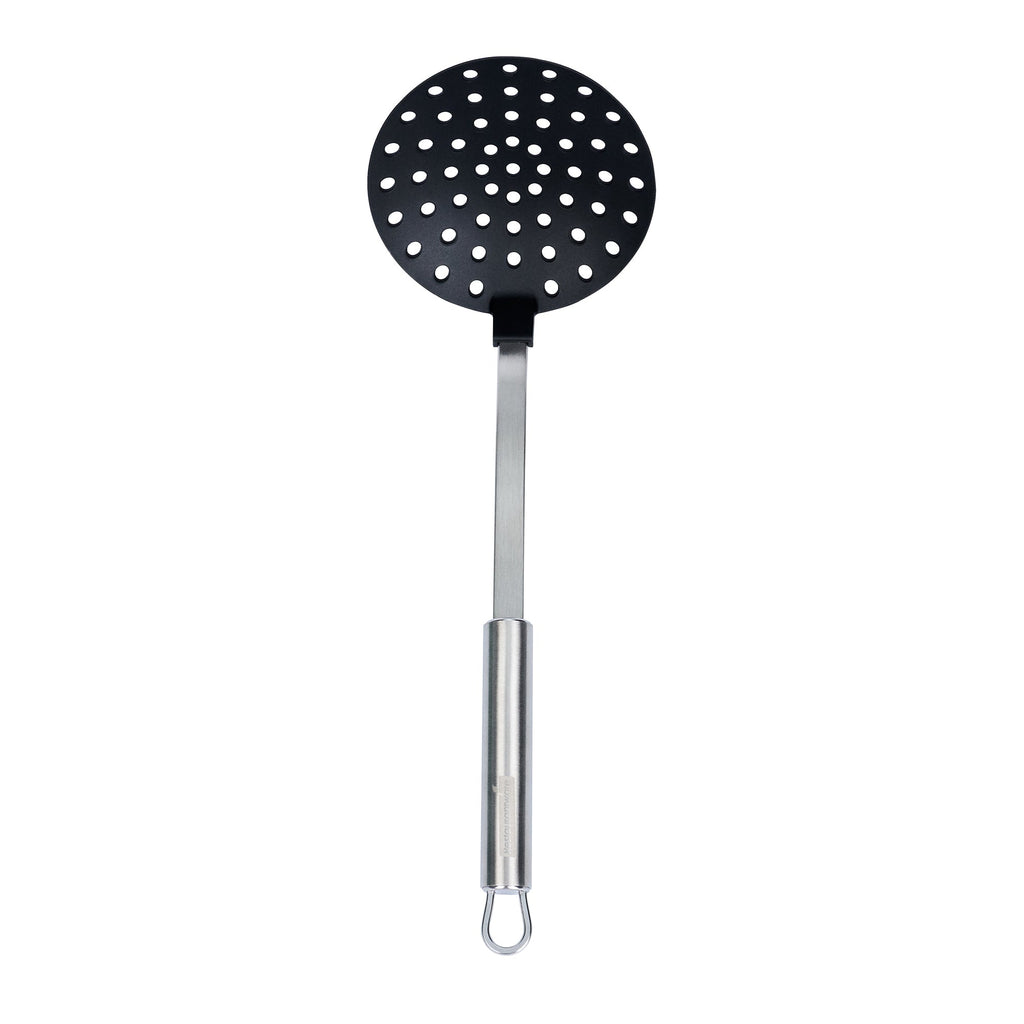 German Standard Black Nylon High Heat Skimmer - with Stainless Steel Handle - 12 3/4'' x 4 1/4'' - 36 count box