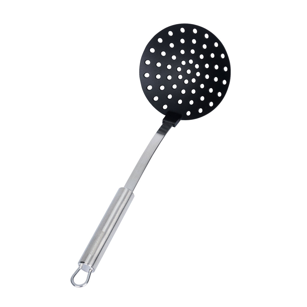 German Standard Black Nylon High Heat Skimmer - with Stainless Steel Handle - 12 3/4'' x 4 1/4'' - 6 count box