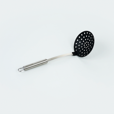 German Standard Black Nylon High Heat Skimmer - with Stainless Steel Handle - 12 3/4'' x 4 1/4'' - 1 count box